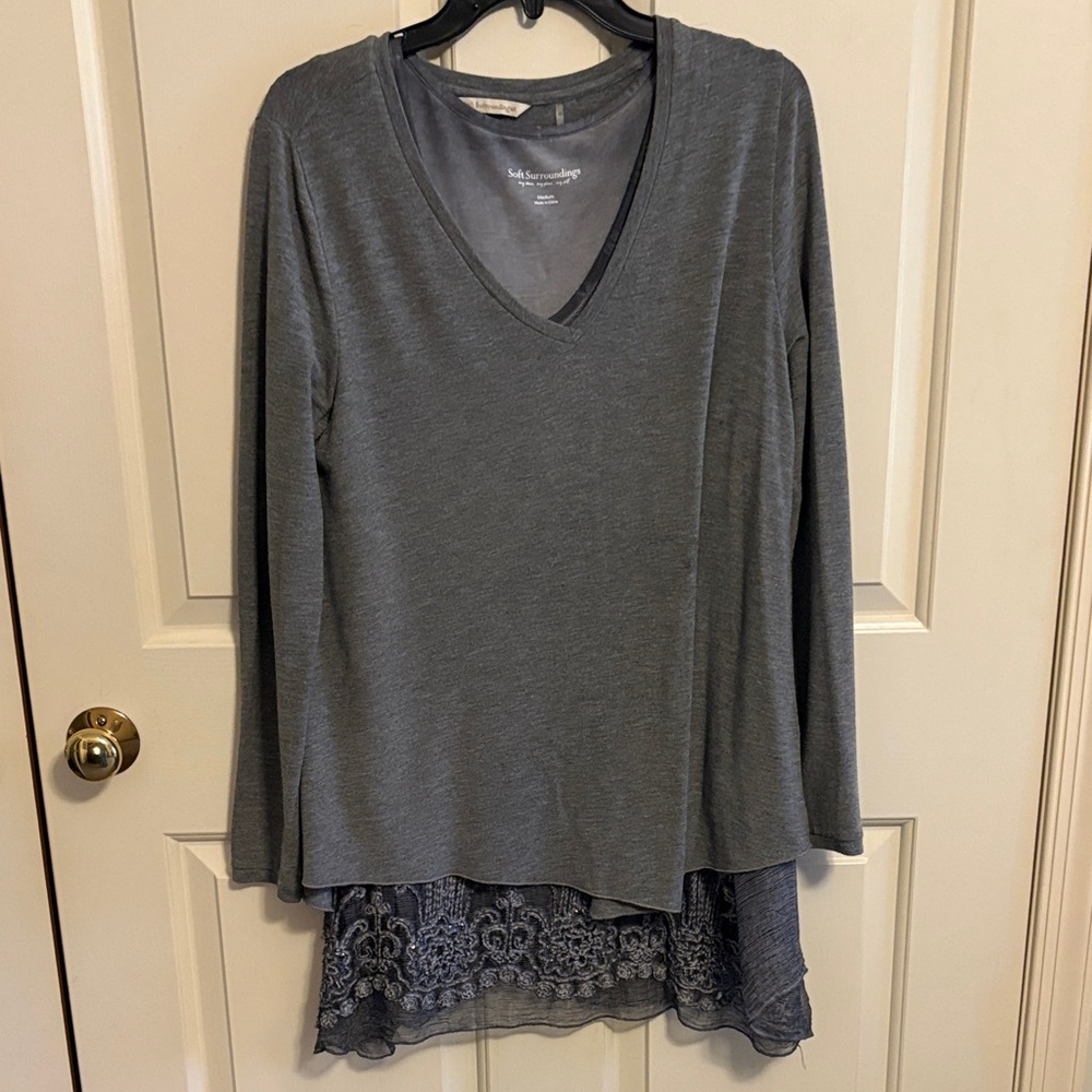 Soft Surroundings Charcoal Long Sleeve V-Neck Top